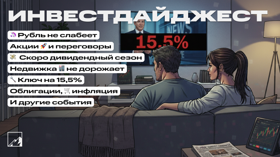 🚀 Шестое снижение ключа подряд! Рубль крепок, акции и облигации растут, а недвижимость нет. Скоро дивидендный сезон. Воскресный инвестдайджест