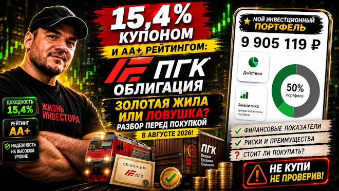 💰 15,4% КУПОНОМ И AA+ РЕЙТИНГОМ: Облигация ПГК — разбор на август 2026!
