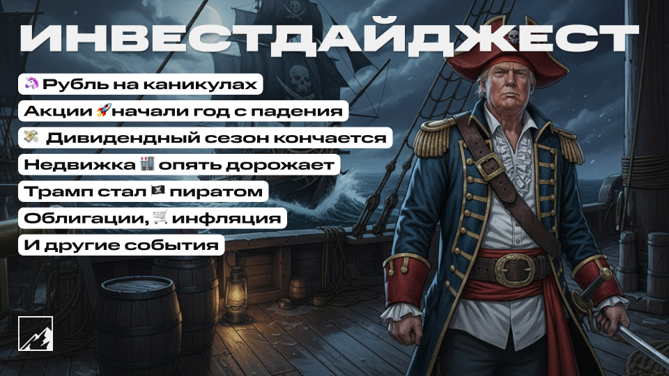 🏴☠️ Рубль на каникулах, а акции нет! Недвижка продолжает дорожать. Дивидендный сезон заканчивается. Трамп — пират. Воскресный инвестдайджест