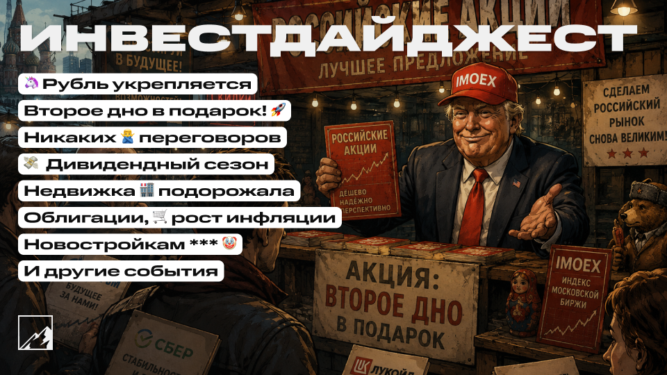 🚀 Второе дно в подарок! Рубль укрепляется. Что с недвижкой? Дивидендный сезон, облигации, переговоров нет. Воскресный инвестдайджест