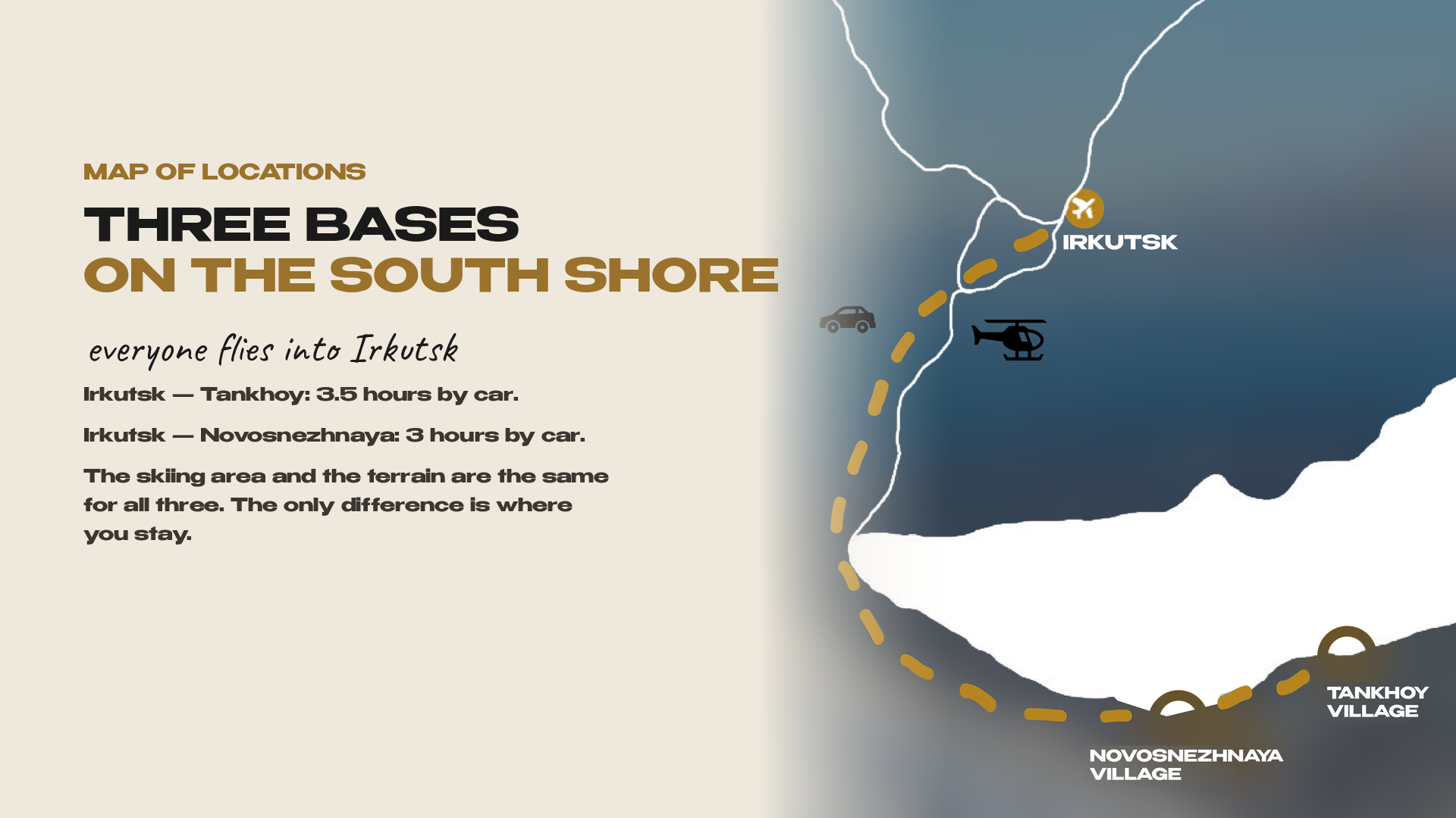 Map of the heliski area on the southern shore of Lake Baikal