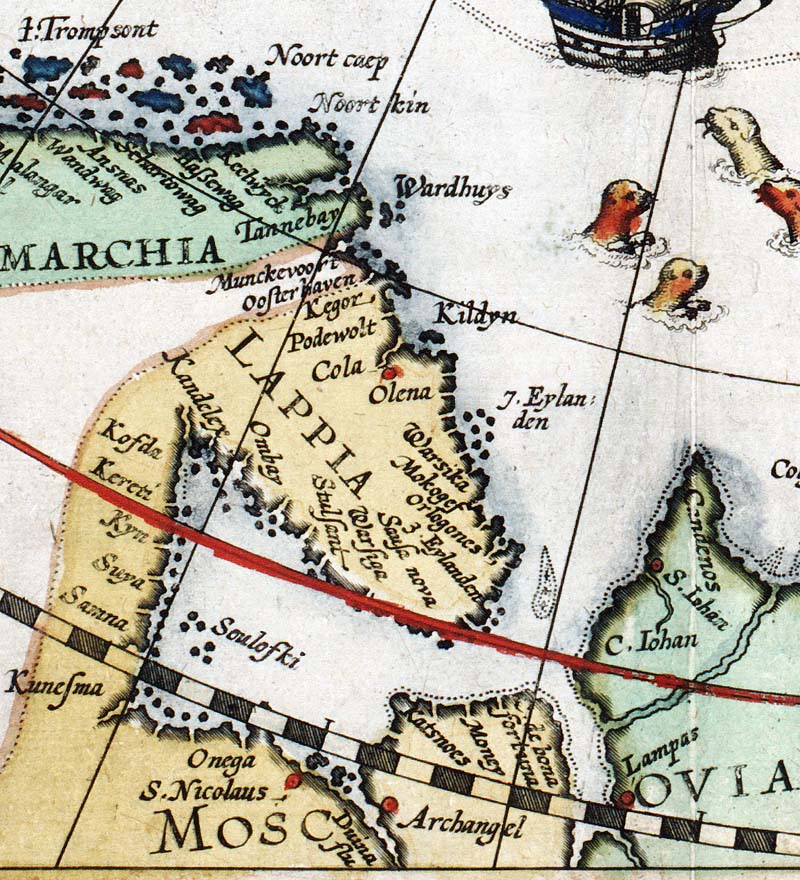 Карта трех навигаций. Виллем Баренц, Баптиста Дотекум, Корнелиус Класс. 1598