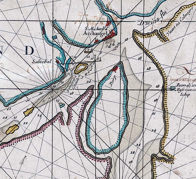 Морская карта устья реки Двины. Ван Кёлен. 1709