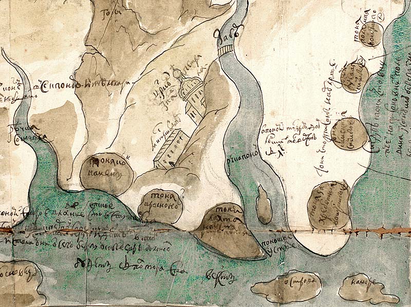 Чертеж восточного берега Кольского полуострова с монастырскими тонями. 1684