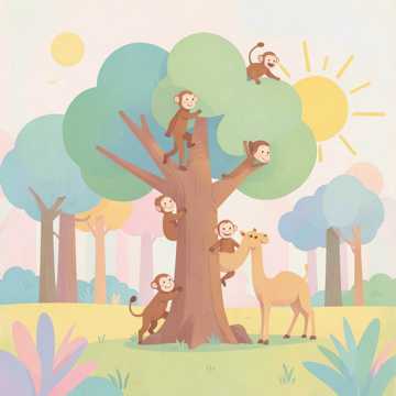 Lesson 51 One little monkey climbs the tree and eats.