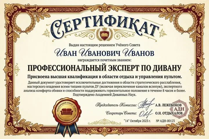 Шуточные сертификаты и дипломы