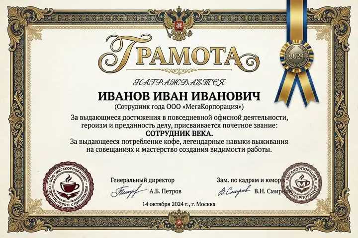 Шуточные сертификаты и дипломы