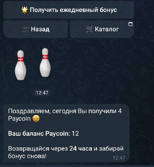 Раз в 24 часа пользователь может сбить кегли и выиграть Paycoin
