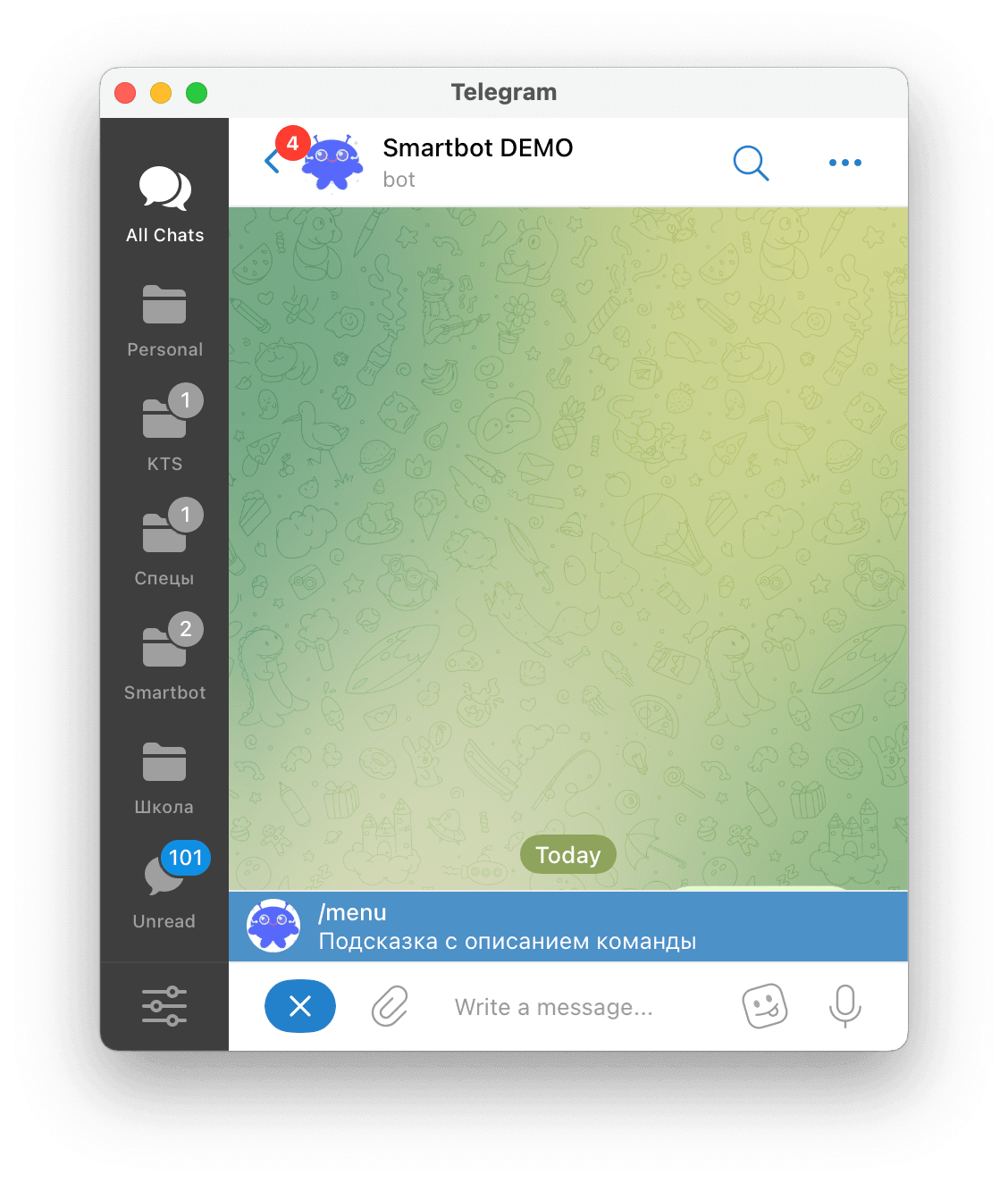 Как запустить бота с меню команд в Telegram