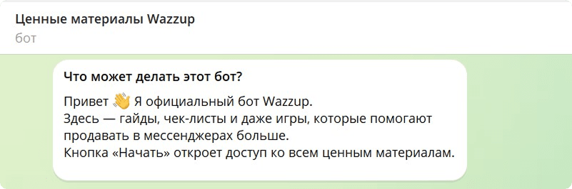 Лаконичное приветственное сообщение о возможностях бота