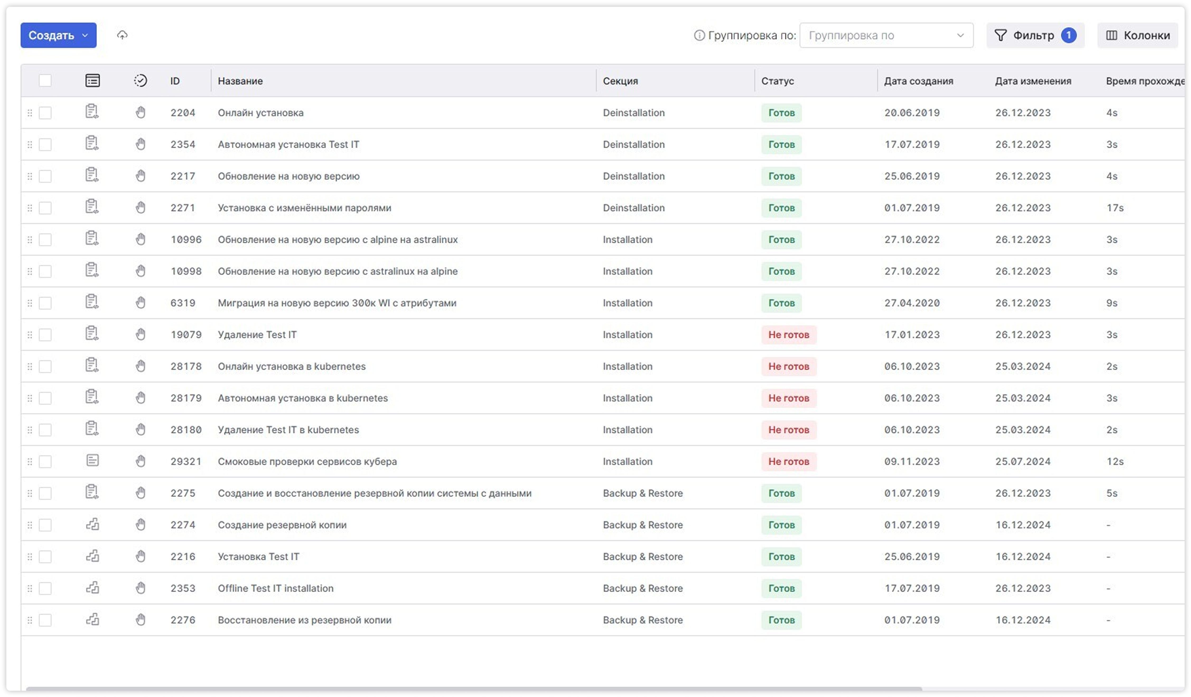 Пример шагов тестирования установки Test IT в системе Test IT