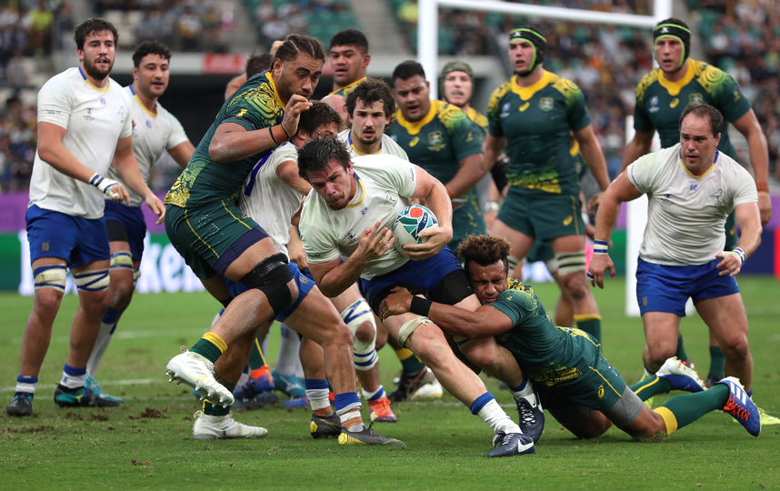 Сейчас сборная Уругвая выступает на Кубке мира – кадр с матча против двукратных чемпионов мира, сборной Австралии (уругвайцы в белом, проиграли 10:45). А команда Old Christians Club – вторая в стране по чемпионским титулам. Фото Getty