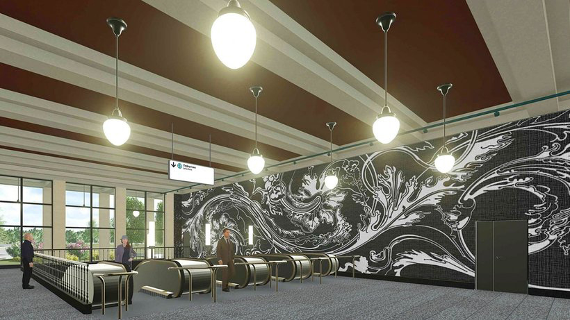 В облицовке станции "Лефортово" используется два вида гранита: светлый сибирский и чёрный габбро-диабаз. Фото stroi.mos