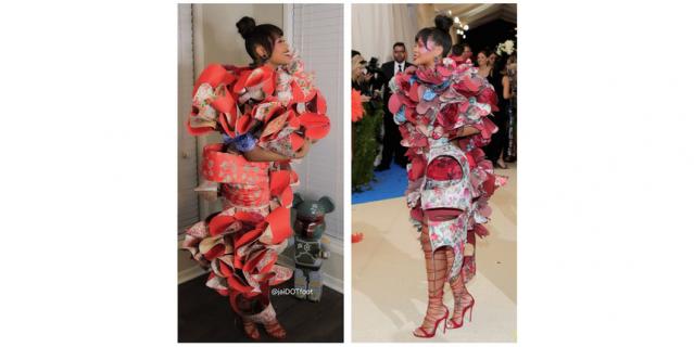 В 2017 году Рианна посетила бал в настолько необычном платье бренда Comme des Garcons, что его оценила даже Леди Гага.