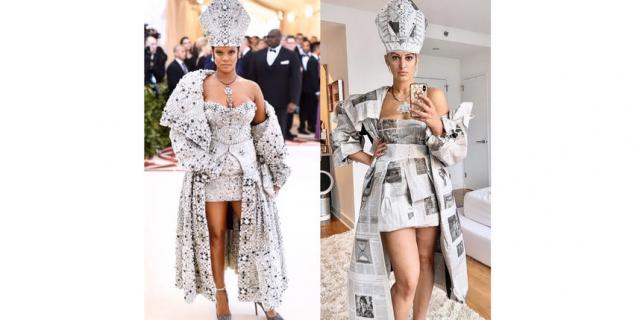 Роскошный образ Рианны с Met Gala 2018 удалось повторить с помощью газет.