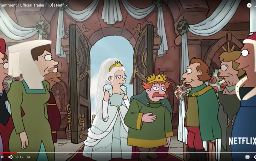 Первый сезон "Разочарования" из десяти эпизодов появится онлайн 17 августа. Фото Скриншот Youtube