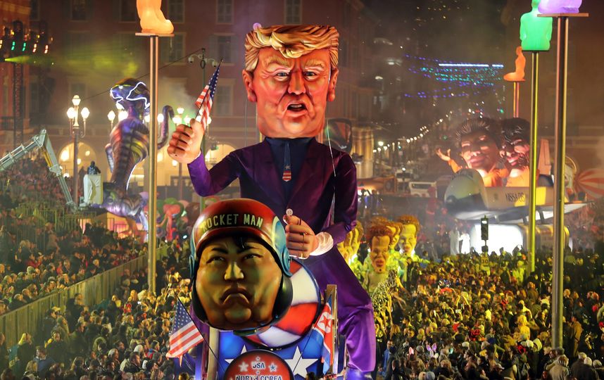 Дональд Трамп с телом гориллы и Ким Чен Ын в каске: в Ницце стартовал ежегодный карнавал