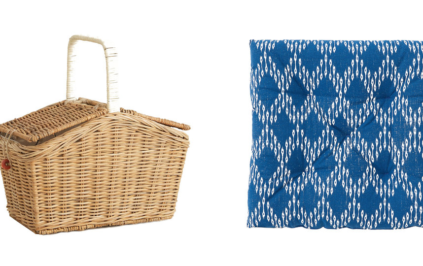 Корзина для пикника Zara Home (3199 руб.) / Подушка на стул H&M Home (799 руб.). Фото Предоставлено интернет-магазином, "Metro"