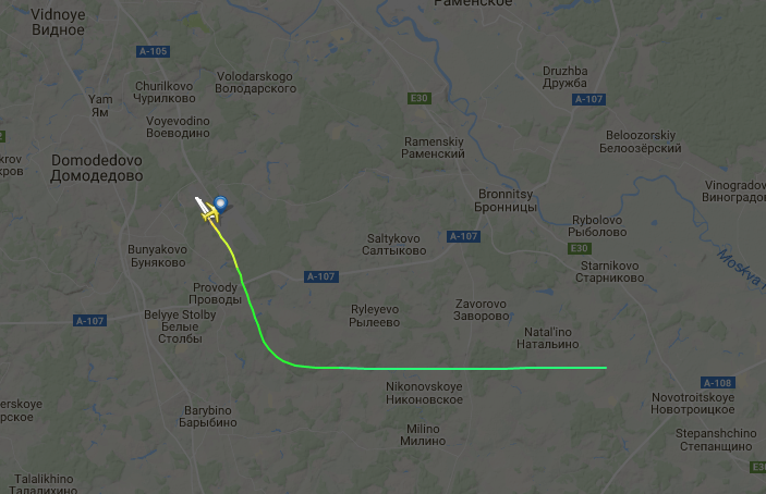 Самолёт Ан-148 "Саратовских авиалиний" после вылета из "Домодедово" исчез с экранов радаров. Фото Скриншот с flightradar24