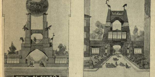 Так мог выглядеть вход в зоопарк с Садового кольца. Проекты 1920-х годов.
