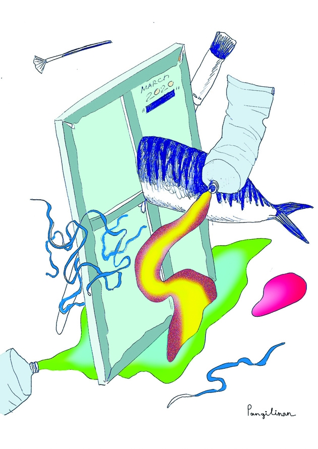 Набор для карантина №3: селёдка, морская капуста, кисти, краски, холст. Фото предоставила Пангилинан Натали-Кейт | instagram @nataliekatepangilinan