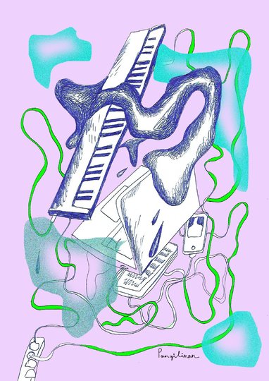 Набор для самоизоляции: синтезатор, электронная книга, ноутбук, телефон, вода. Фото предоставила Пангилинан Натали-Кейт | instagram @nataliekatepangilinan