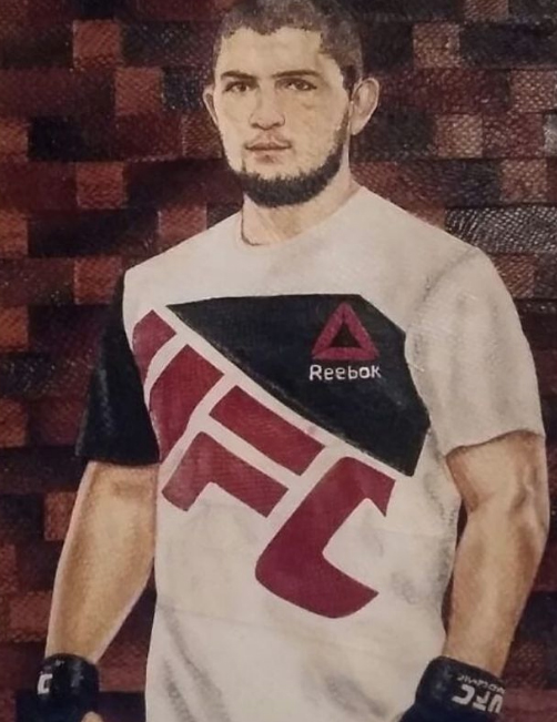 Хабиб Нурмагомедов. Портрет выполнен из кожи сёмги. Фото Лида Оздоева