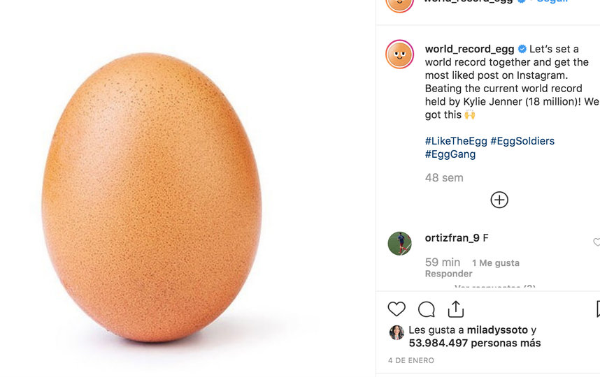 Фотография яйца побила рекорд по количеству лайков. Фото скриншот
