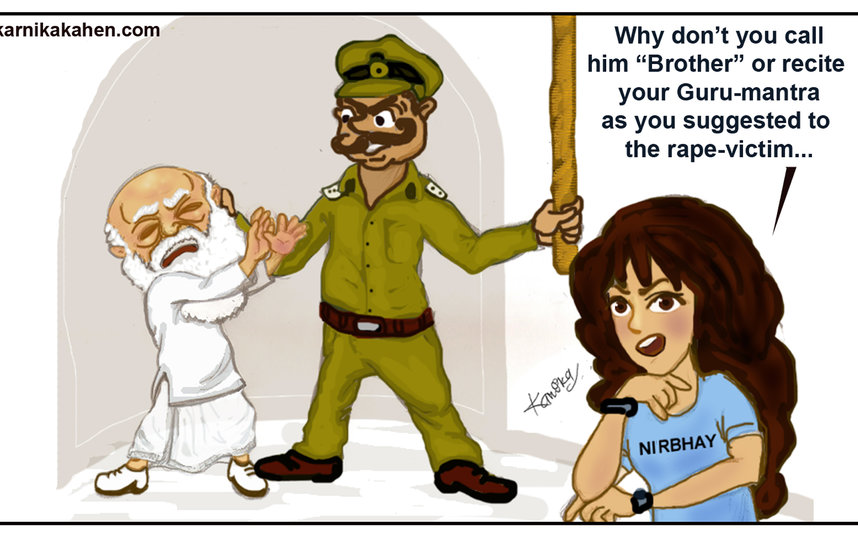 Карикатура на гуру Асарама, обвиненного в изнасиловании несовершеннолетнего. Карника спрашивает: "Почему бы тебе не назвать его "брат" или не прочитать мантру, как своей жертве...". Фото предоставлено героиней публикации