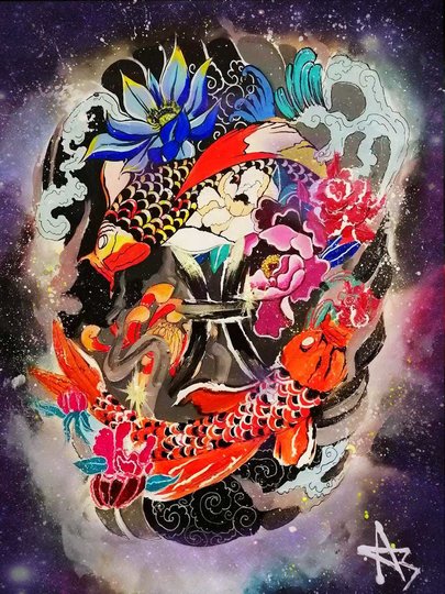 Картина Вероники Алексеевской "Рыбы" в скором времени украсит один из светофорных шкафов в ЦАО. Фото Предоставлено Вероникой Алексеевской, Instagram @alekseevskayaart