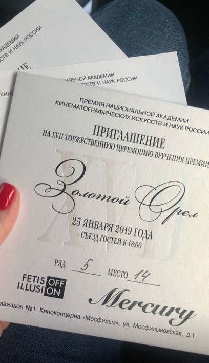 Приглашение на кинопремию "Золотой орёл". Фото www.instagram.com/mkozhevnikova, Stories