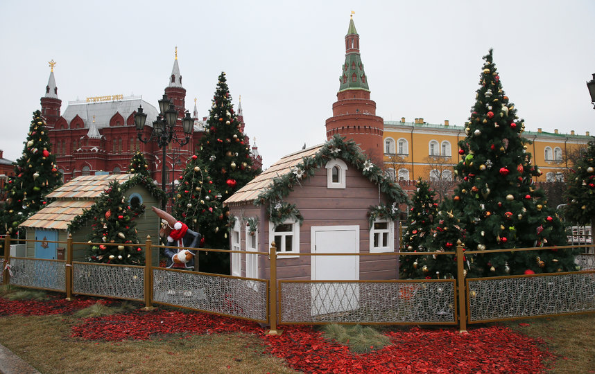 На Манежной площади в рамках фестиваля «Путешествие в Рождество» поселились сказочные лоси, зайцы и другие животные. Фото Василий Кузьмичёнок