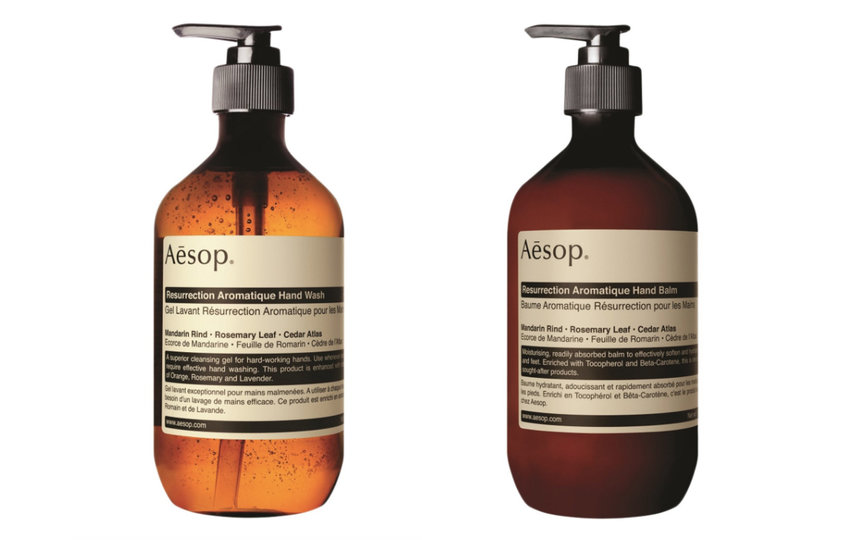 Гель для мытья рук AESOP Resurrection (2480 руб.) с антибактериальный действием и бальзам для рук AESOP Resurrection (6400 руб.) с антисептическим действием. Фото Предоставлено, Предоставлено организаторами