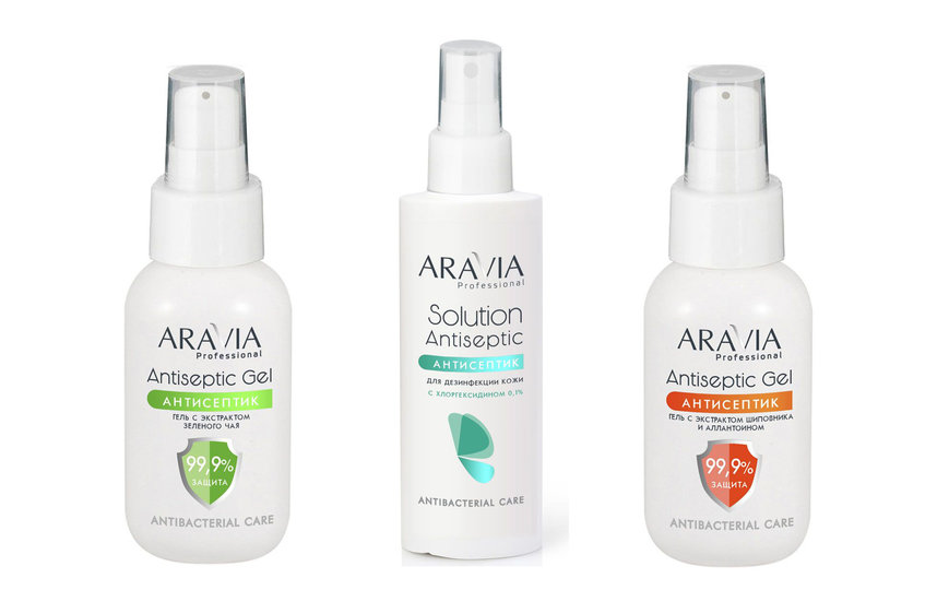 Лосьон-антисептик (315 руб.) и гель-антисептик для рук (300 руб.) от ARAVIA Professional. Фото Предоставлено, Предоставлено организаторами