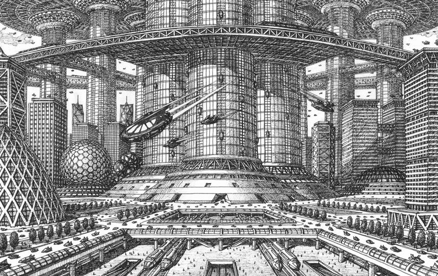 Нижняя часть зданий будет связана с подземным междугородним метро и наземным беспилотным транспортом. Фото Артур Скижали-Вейс