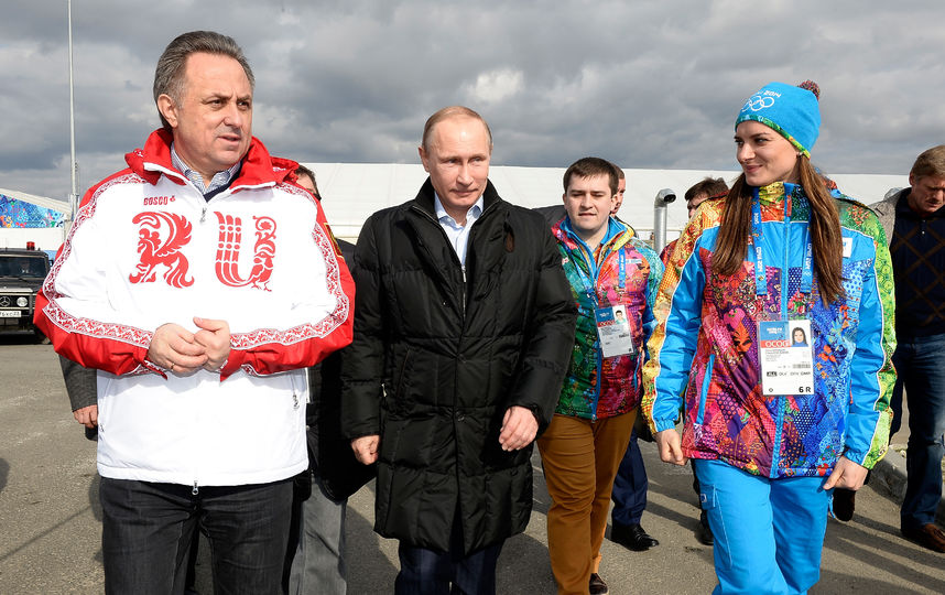 Виталий Мутко, Владимир Путин и Елена Исинбаева на Олимпиаде в Сочи, 2014-й год. Фото Getty