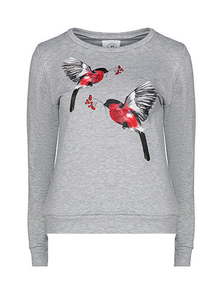 Толстовка с принтом  "Снегири" Fashion Love Story.