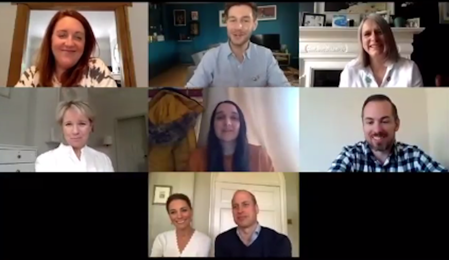 Кейт Миддлтон и принц Уильям устроили видеоконференцию с волонтёрами службы психологического здоровья. Фото скриншот @kensingtonroyal