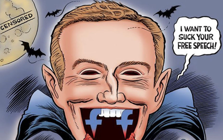 Основатель Facebook Марк Цукерберг в образе Дракулы, угрожающего свободе слова. Фото Скриншот instagram@ grrrgraphics