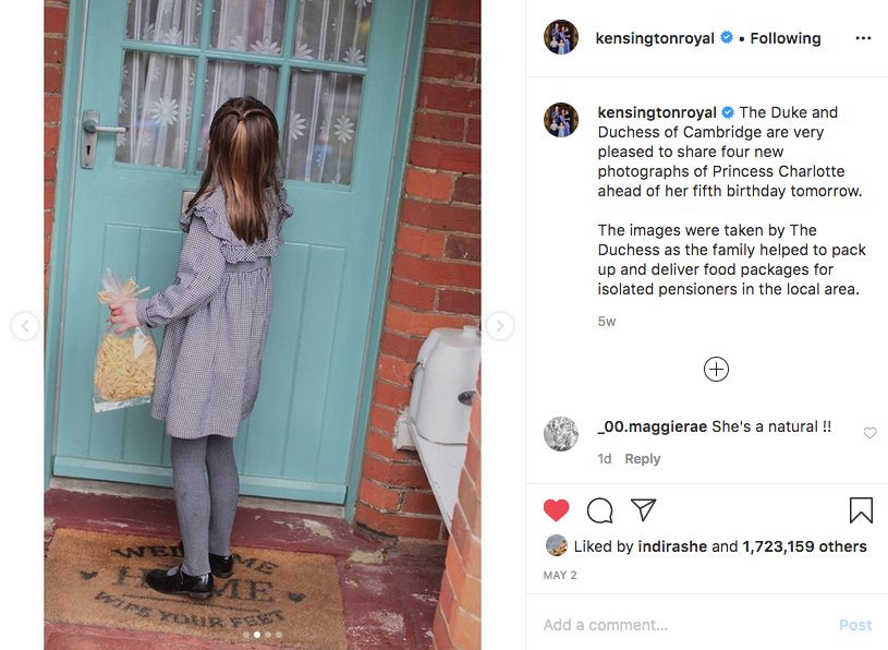 Фото было сделано герцогиней Кембриджской в апреле 2020 года. Фото скриншот @kensingtonroyal