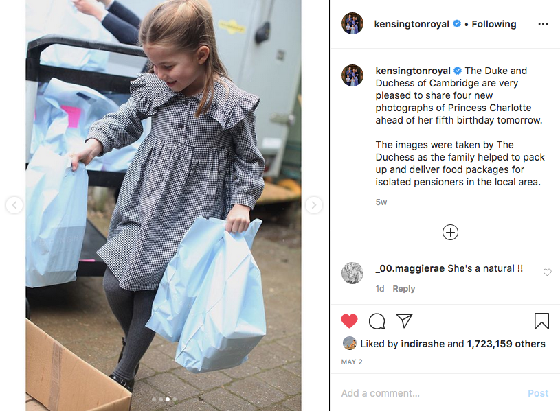 Фото было сделано герцогиней Кембриджской в апреле 2020 года. Фото скриншот @kensingtonroyal