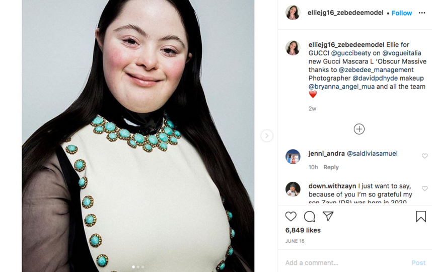 Новостью о партнёрстве с Gucci Элли Голдстейн поделилась с подписчиками в своём Instagram-аккаунте. Фото скриншот @elliejg16_zebedeemodel