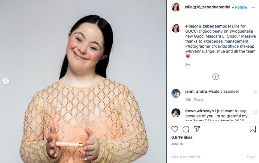 Новостью о партнёрстве с Gucci Элли Голдстейн поделилась с подписчиками в своём Instagram-аккаунте. Фото скриншот @elliejg16_zebedeemodel