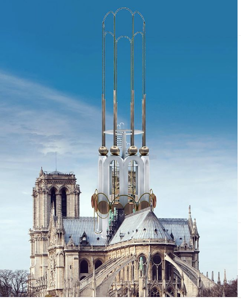 Дизайнер Матье Леаннер хотел бы восстановить шпиль таким, каким он был в момент пожара. Это, по его словам, позволит «превратить трагедию в красоту». Фото Instagram @mathieulehanneur