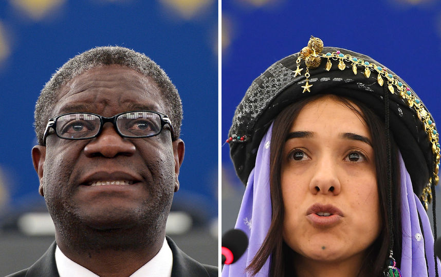 Лауреаты Нобелевской премии мира хирург Денис Муквеге и правозащитница Надя Мурад. Фото AFP