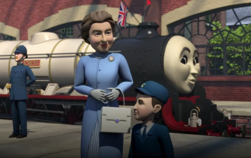 В эпизоде также в качестве анимационных персонажей появились королева Елизавета II и её сын принц Чарльз. Фото скриншот https://www.youtube.com/watch?v=JTDYTH_HcQQ, Скриншот Youtube