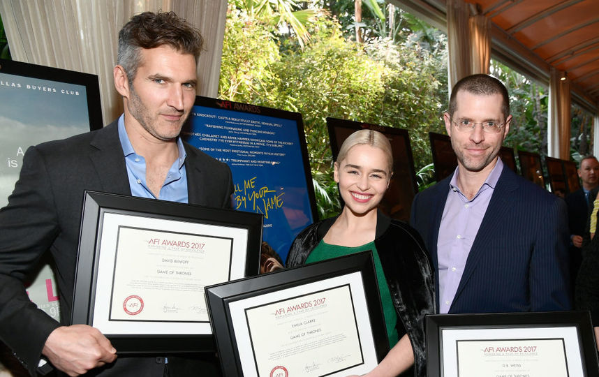 Дэвид Бениофф, Дэниел Бретт Уайсc и Эмилия Кларк. Фото Getty