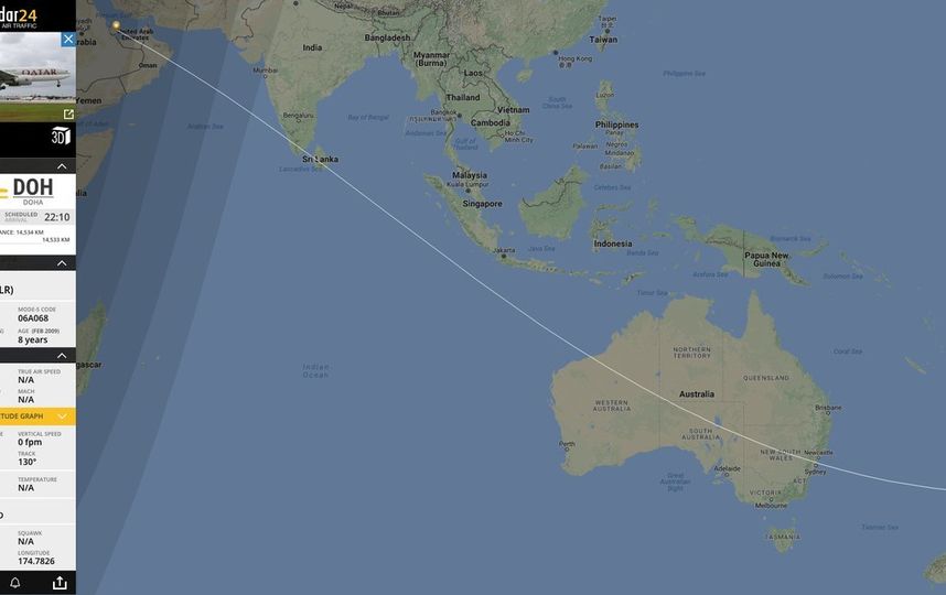 Самый длинный перелет в мире. Фото Flightradar24