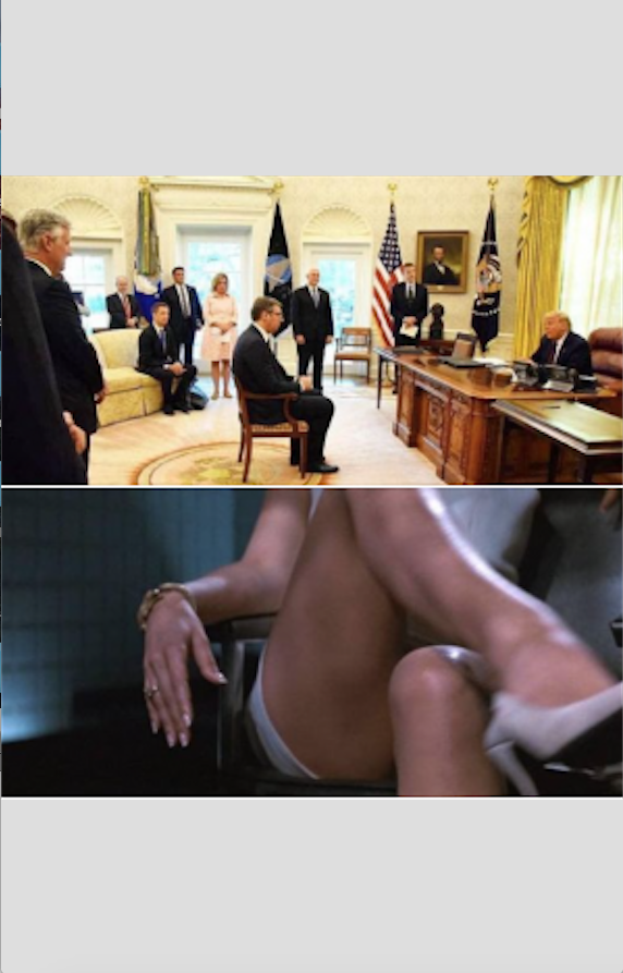 Те самые фото: на первом – Вучич и Трамп, на втором – кадр из «Основного инстинкта». Фото скриншот facebook