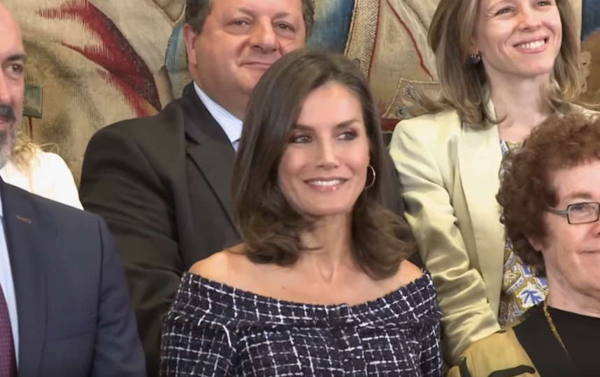 Для приёма во дворце королева Летиция выбрала демократичный наряд. Фото Скриншот https://www.youtube.com/watch?v=VaVMLV7VwAM, Скриншот Youtube